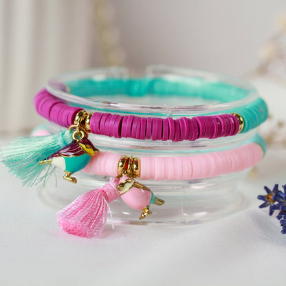 Tropical Bird – Buntes Katsuki-Armband mit Vogel-Anhänger