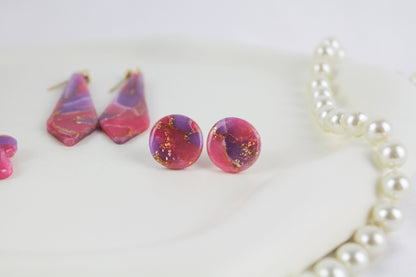 Pink & Lila Gold-Details – Handgefertigte Polymer Clay Statement Ohrringe
