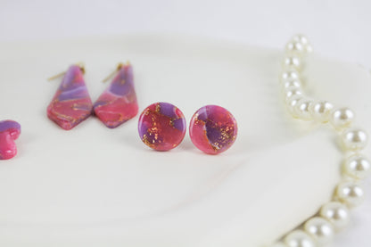Pink & Lila Gold-Details – Handgefertigte Polymer Clay Statement Ohrringe