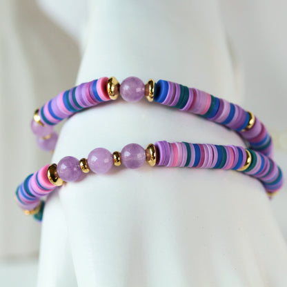 Purple Galaxy – Lila Katsuki-Wickelarmband mit Natursteinperlen