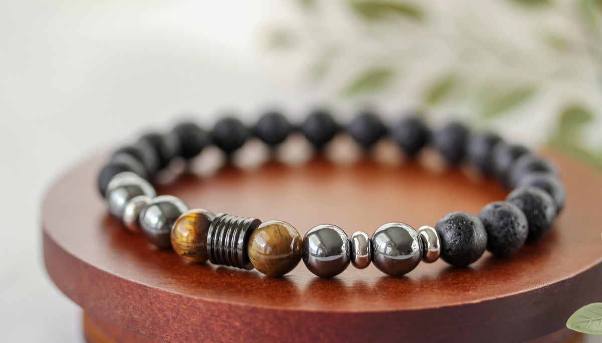 Vulcan Core – Herrenarmband aus Lava, Tigerauge und Hämatit