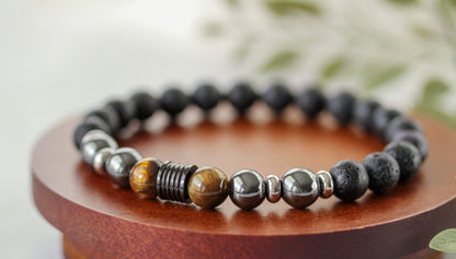 Vulcan Core – Herrenarmband aus Lava, Tigerauge und Hämatit
