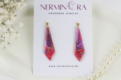 Pink & Lila Gold-Details – Handgefertigte Polymer Clay Statement Ohrringe