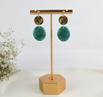 Türkis-Gold Ohrringe – Elegante Polymer Clay Statement Ohrringe