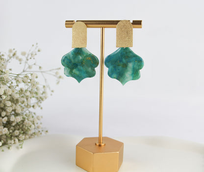 Türkis-Gold Ohrringe – Elegante Polymer Clay Statement Ohrringe