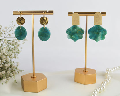 Türkis-Gold Ohrringe – Elegante Polymer Clay Statement Ohrringe