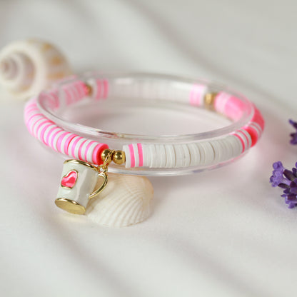 Café Amour – Katsuki-Armband in Rosa-Weiß mit Herz-Tasse