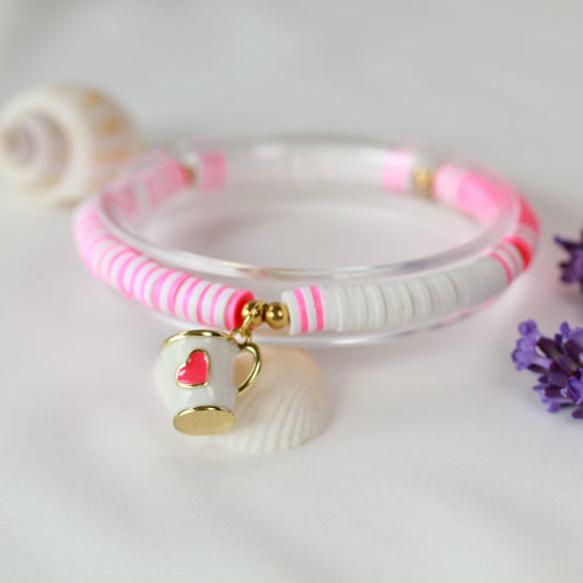 Café Amour – Katsuki-Armband in Rosa-Weiß mit Herz-Tasse