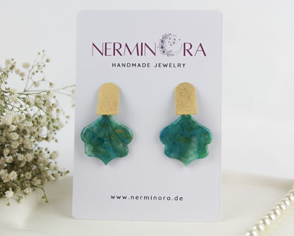 Türkis-Gold Ohrringe – Elegante Polymer Clay Statement Ohrringe