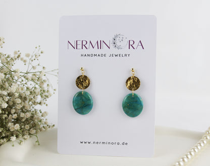 Türkis-Gold Ohrringe – Elegante Polymer Clay Statement Ohrringe
