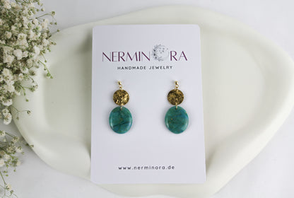 Türkis-Gold Ohrringe – Elegante Polymer Clay Statement Ohrringe