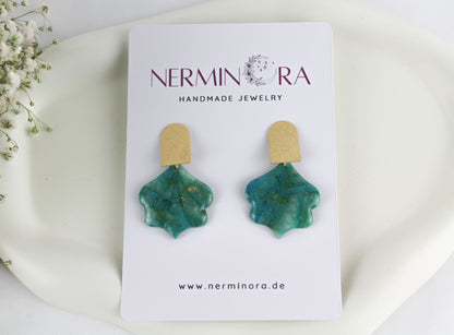 Türkis-Gold Ohrringe – Elegante Polymer Clay Statement Ohrringe