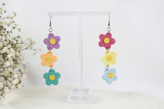 Lange bunte Blumen Hänge Polymer Clay Ohrringe