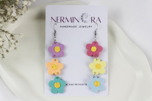 Lange bunte Blumen Hänge Polymer Clay Ohrringe