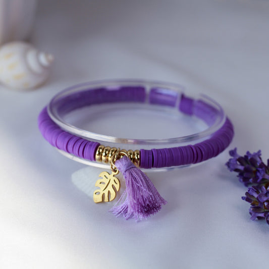 Monstera Violet – Lila Katsuki-Armband mit Monstera-Blatt
