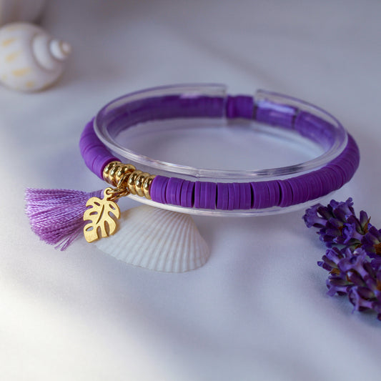 Monstera Violet – Lila Katsuki-Armband mit Monstera-Blatt