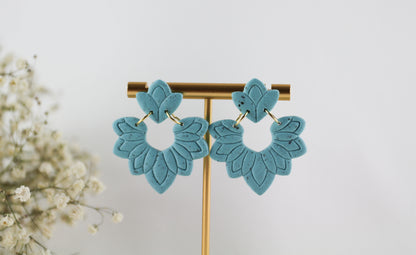 Türkise Oriental Boho Ohrringe – Handgefertigte Polymer Clay Statement Ohrringe