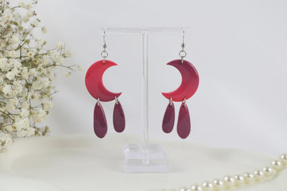 Lila-Orange Mond Farbverlauf – Handgefertigte Polymer Clay Statement Ohrringe