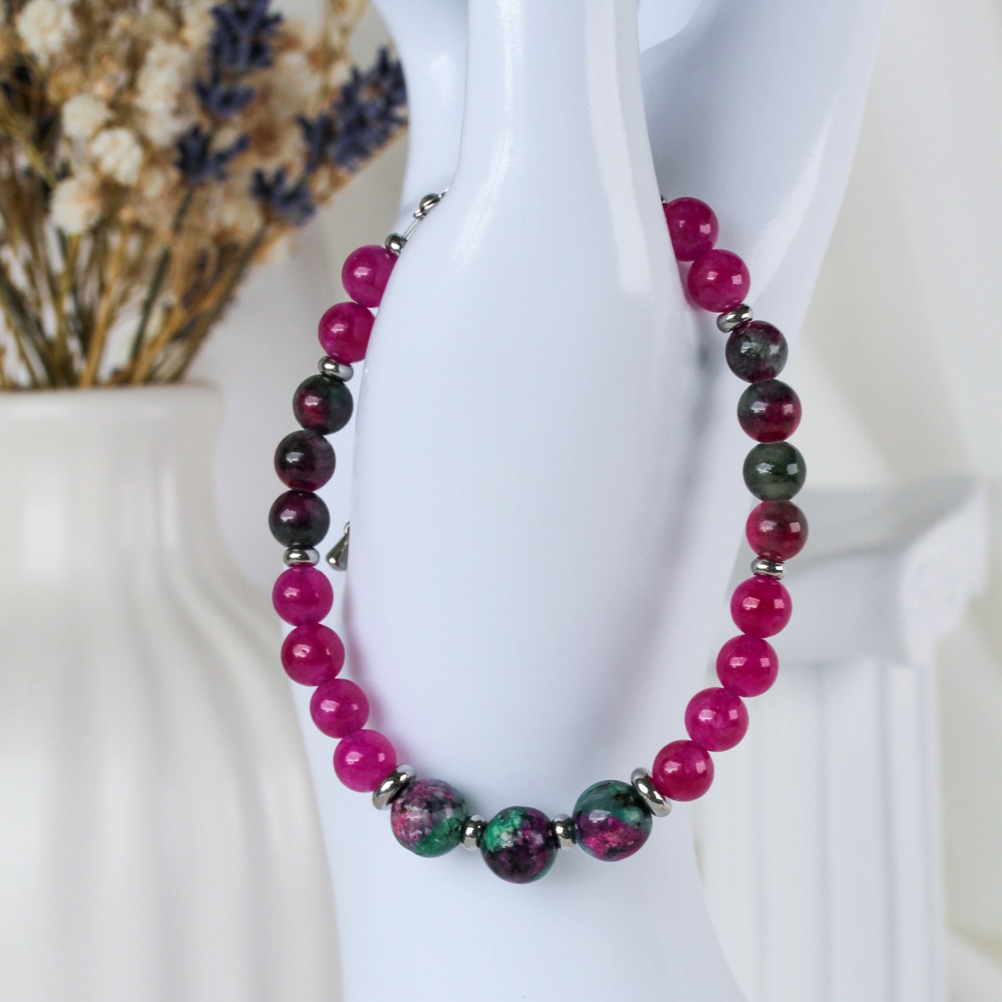 Ruby Zoisite Pop – Natursteinarmband in Pink und Grün