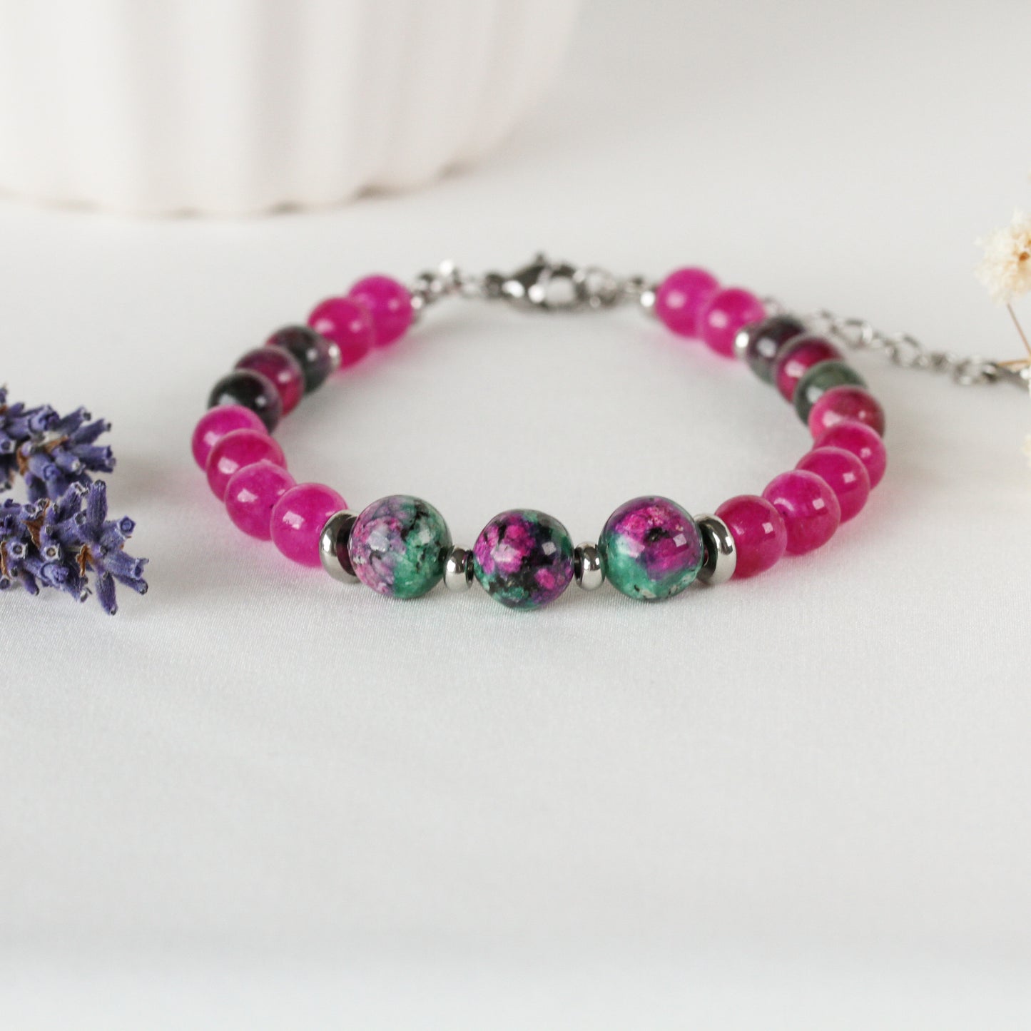 Ruby Zoisite Pop – Natursteinarmband in Pink und Grün