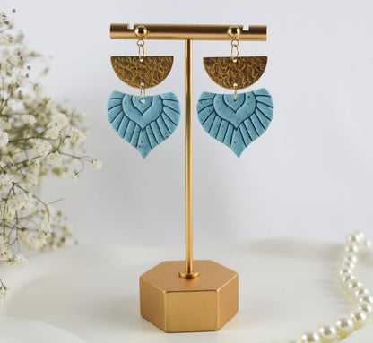 Türkise Oriental Boho Ohrringe mit Goldakzenten – Handgefertigte Polymer Clay Statement