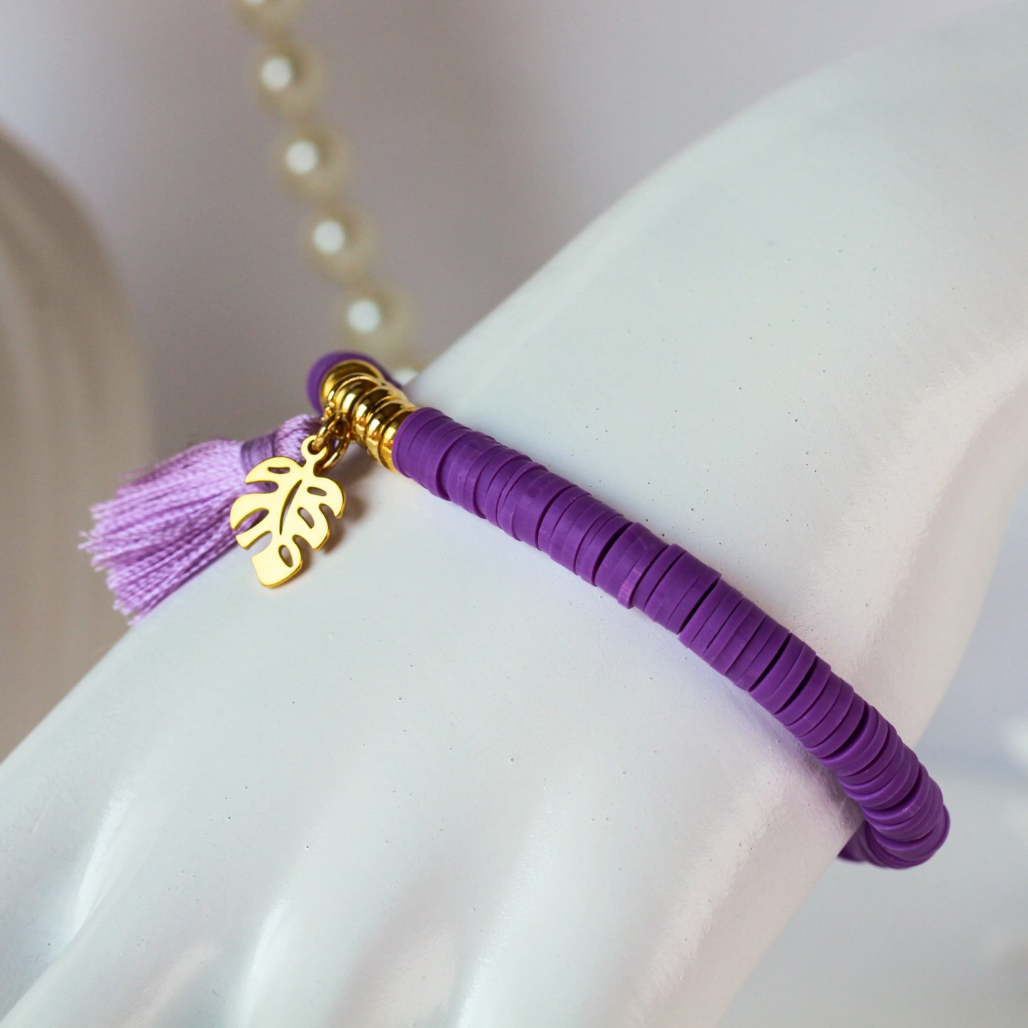 Monstera Violet – Lila Katsuki-Armband mit Monstera-Blatt