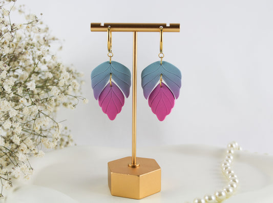 Blatt Polymer Clay Ohrringe mit Farbverlauf
