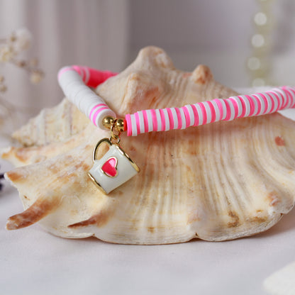 Café Amour – Katsuki-Armband in Rosa-Weiß mit Herz-Tasse