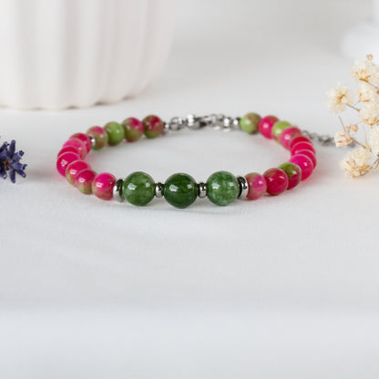 Watermelon Pop – Buntes Natursteinarmband in Pink und Grün