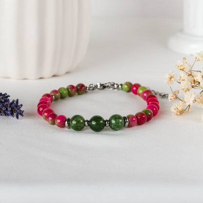 Watermelon Pop – Buntes Natursteinarmband in Pink und Grün