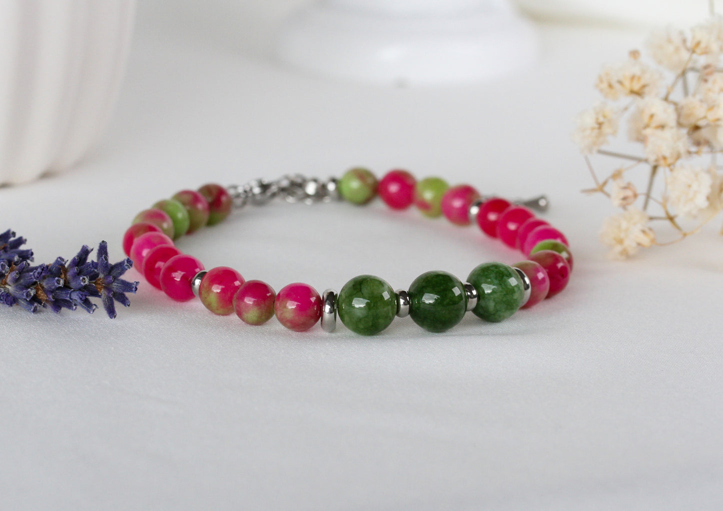 Watermelon Pop – Buntes Natursteinarmband in Pink und Grün