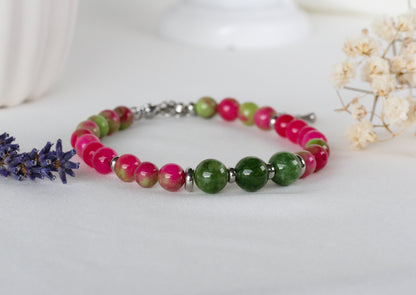 Watermelon Pop – Buntes Natursteinarmband in Pink und Grün