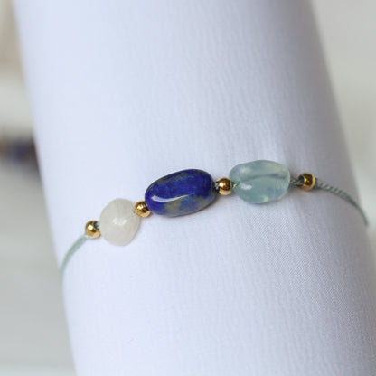 Ocean Passage – Armband mit Aquamarin,  Lapis Lazuli & Mondstein