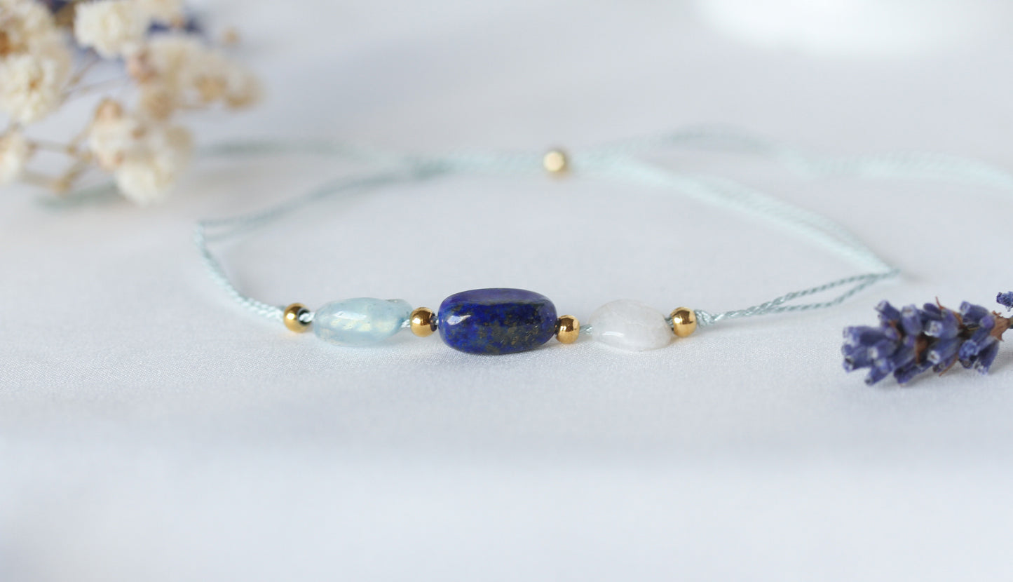 Ocean Passage – Armband mit Aquamarin,  Lapis Lazuli & Mondstein