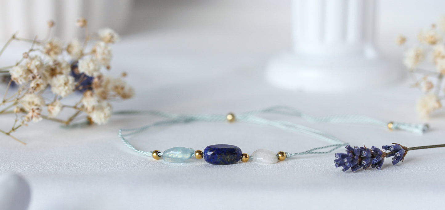 Ocean Passage – Armband mit Aquamarin,  Lapis Lazuli & Mondstein