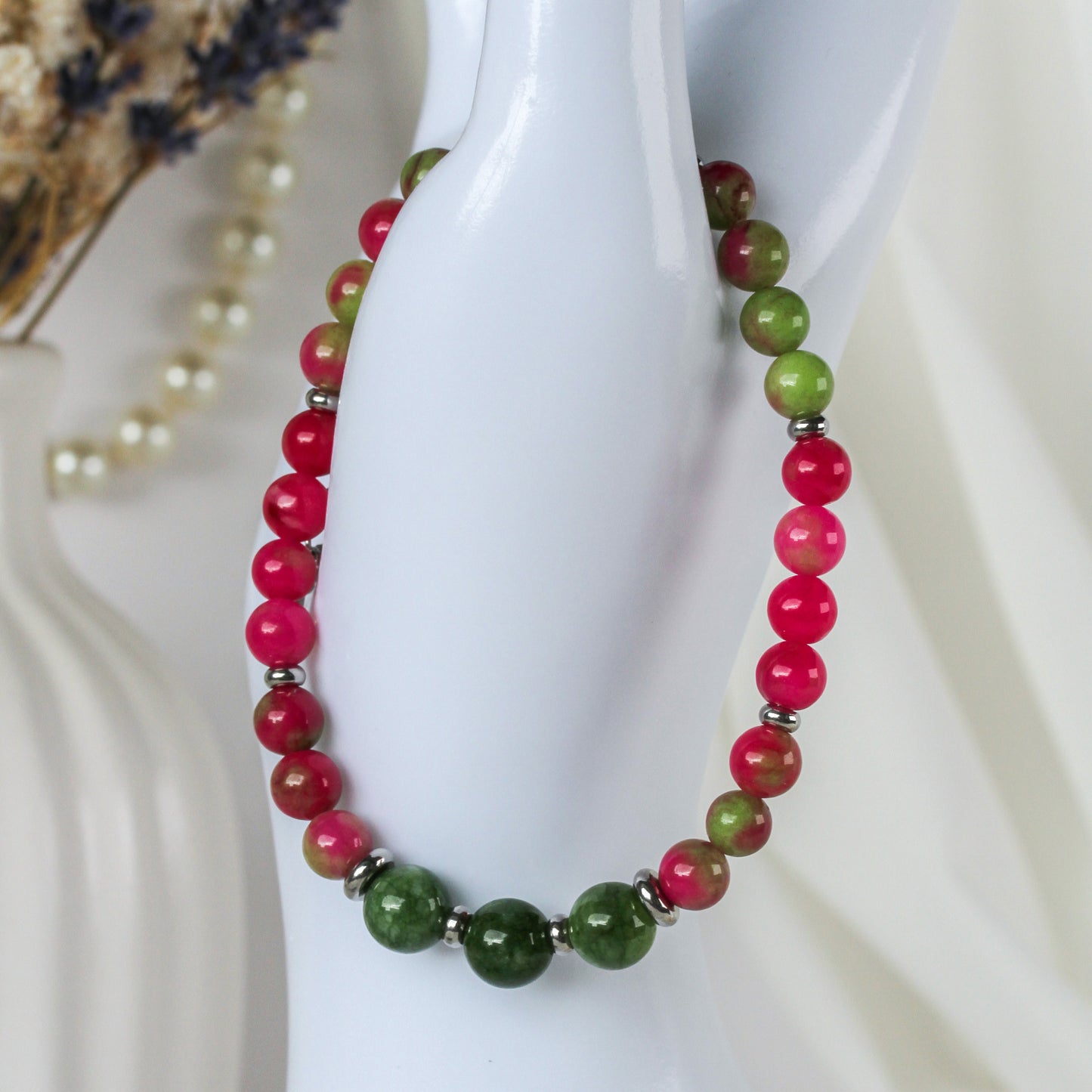 Watermelon Pop – Buntes Natursteinarmband in Pink und Grün