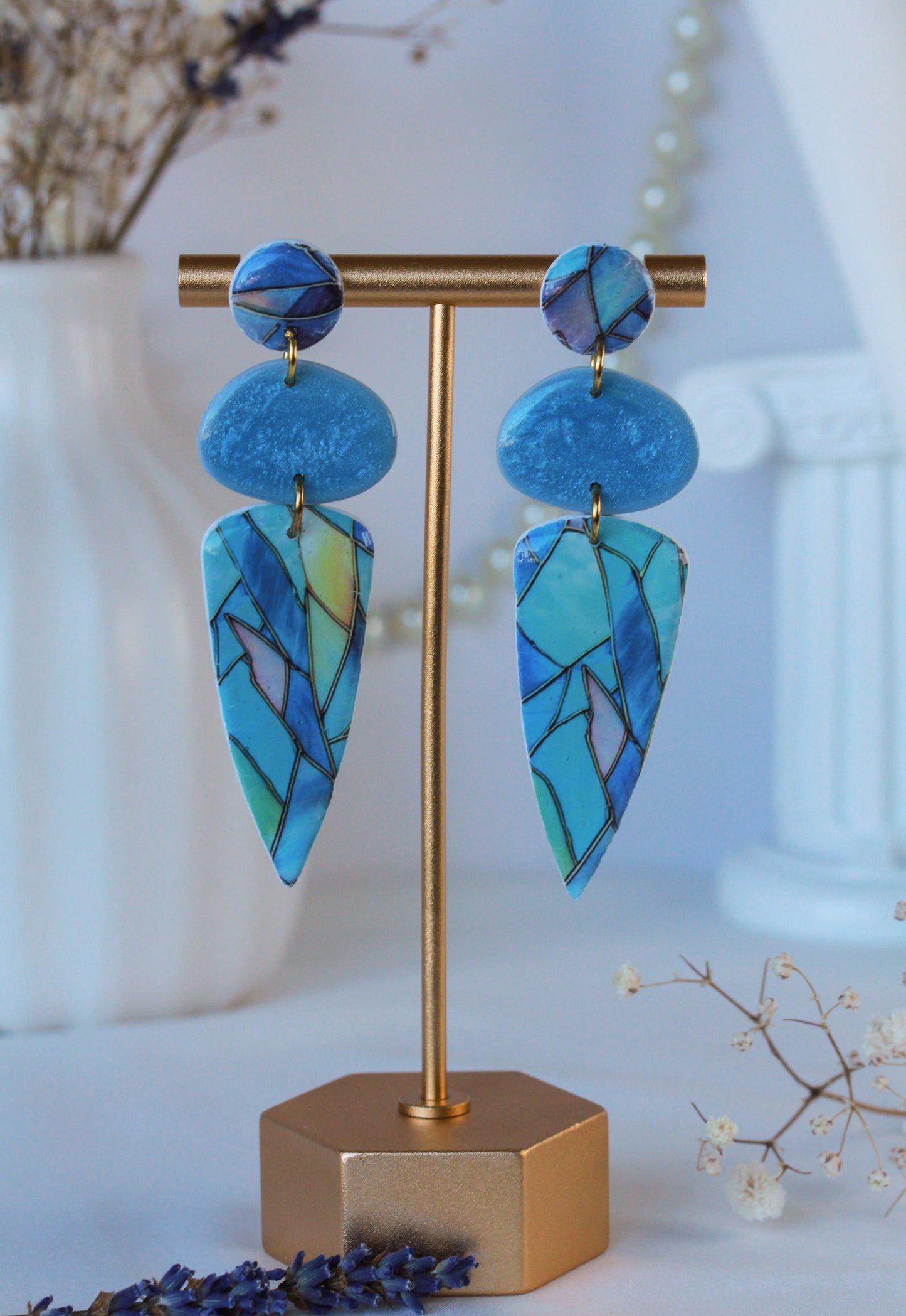Ocean Mosaic Collection – Geometrische Ohrringe in Ozeanblau
