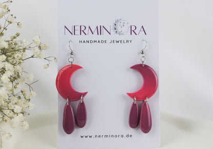 Lila-Orange Mond Farbverlauf – Handgefertigte Polymer Clay Statement Ohrringe