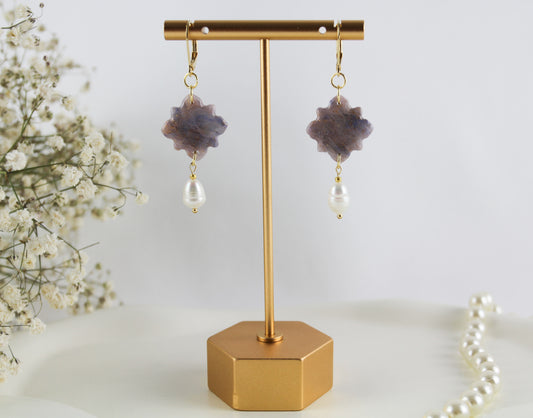 Rosa Blau Grau Goldmarmor Ohrringe