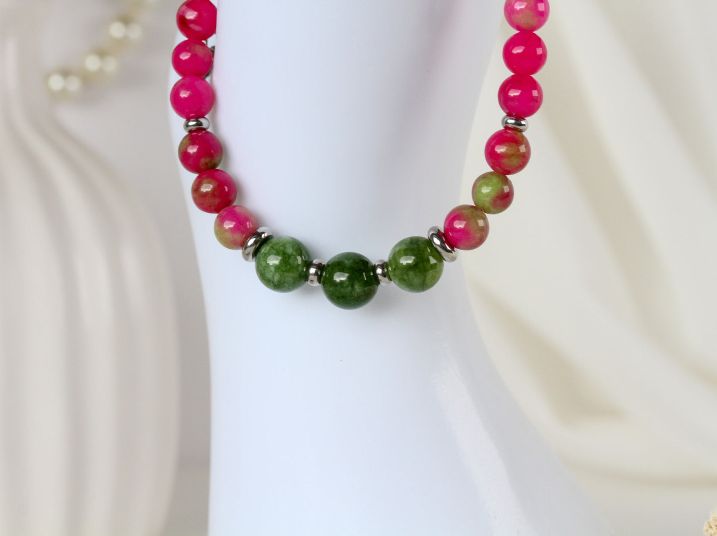 Watermelon Pop – Buntes Natursteinarmband in Pink und Grün