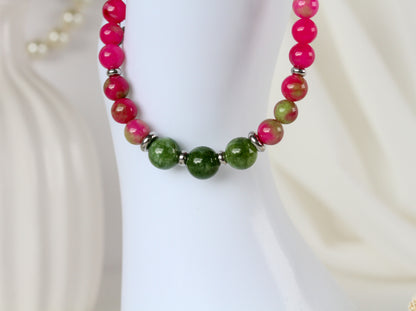 Watermelon Pop – Buntes Natursteinarmband in Pink und Grün