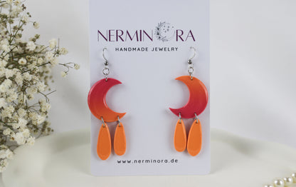 Lila-Orange Mond Farbverlauf – Handgefertigte Polymer Clay Statement Ohrringe