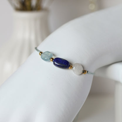 Ocean Passage – Armband mit Aquamarin,  Lapis Lazuli & Mondstein