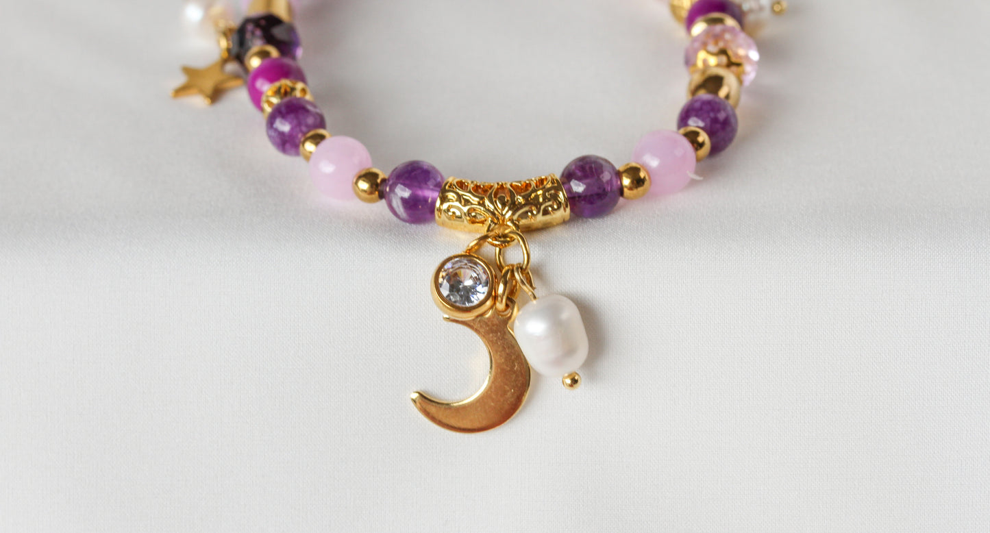 Violet Moon – Amethyst- & Rosenquarz-Armband