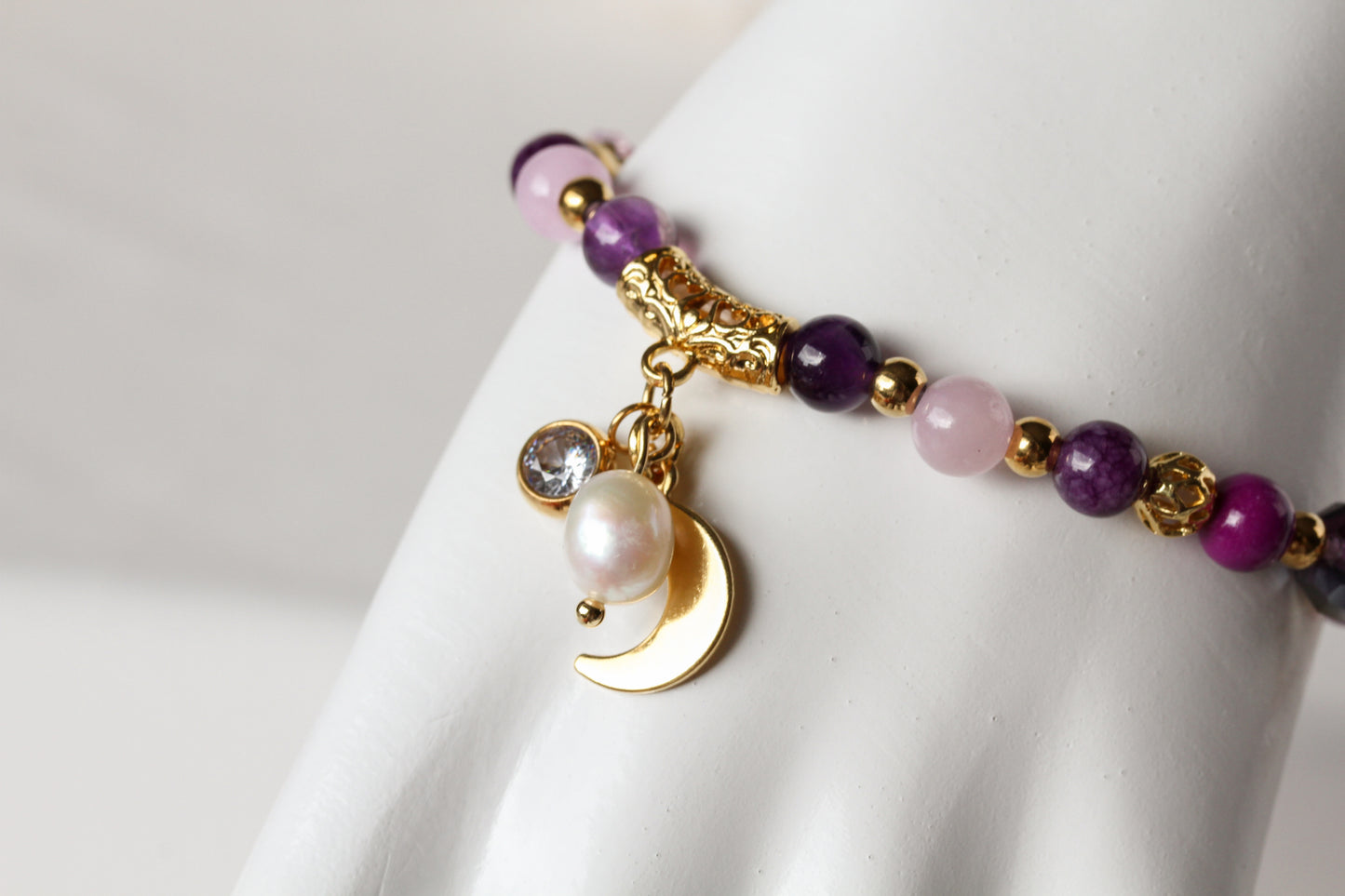 Violet Moon – Amethyst- & Rosenquarz-Armband