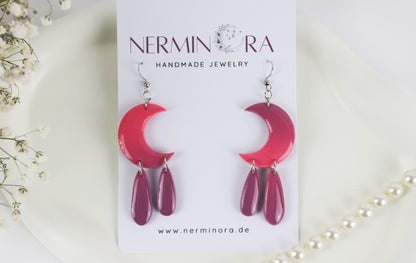 Lila-Orange Mond Farbverlauf – Handgefertigte Polymer Clay Statement Ohrringe