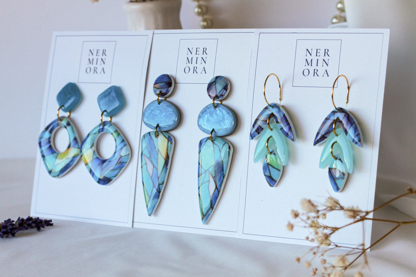 Ocean Mosaic Collection – Geometrische Ohrringe in Ozeanblau