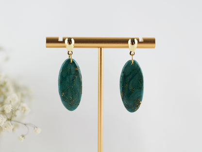 Türkis-Grün Goldmarmor Ohrringe – Elegante Polymer Clay Designs | Kollektion Viridia