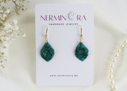Türkis-Grün Goldmarmor Ohrringe – Elegante Polymer Clay Designs | Kollektion Viridia