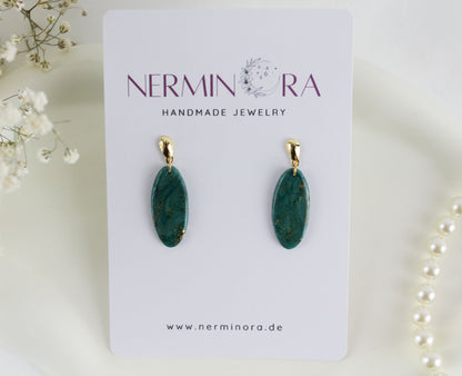 Türkis-Grün Goldmarmor Ohrringe – Elegante Polymer Clay Designs | Kollektion Viridia